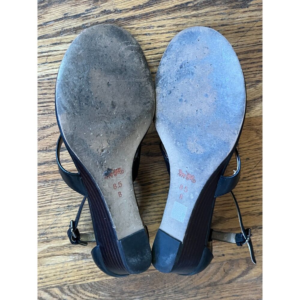 Coach Black Leather Strap Logo Low Heel Sandals Shoes   Women's Size 8.5 - Picture 8 of 9